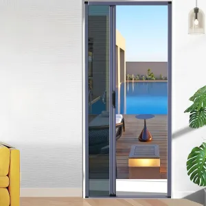 Retractable Screen Door,No-Drilling Folding Screen Door for Single or Double Door,Low-Profile Tracks Sliding Door with Aluminum Frame,Keeping Insects Out,Custom Size (Grey)