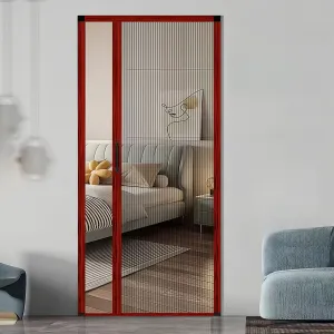 Retractable Screen Door,No-Drilling Folding Screen Door for Single or Double Door,Low-Profile Tracks Sliding Door with Aluminum Frame,Keeping Insects Out,Custom Size (Mahogany)