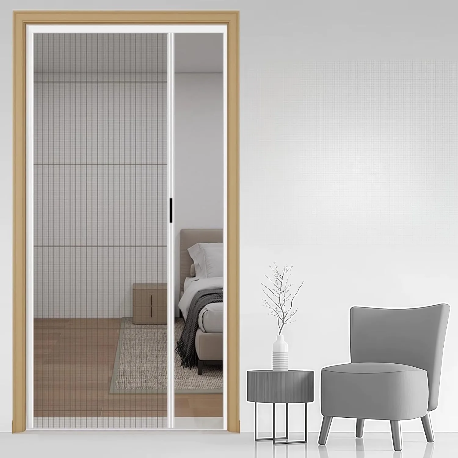 Retractable Screen Door,No-Drilling Folding Screen Door for Single or Double Door,Low-Profile Tracks Sliding Door with Aluminum Frame,Keeping Insects Out,Custom Size (White)
