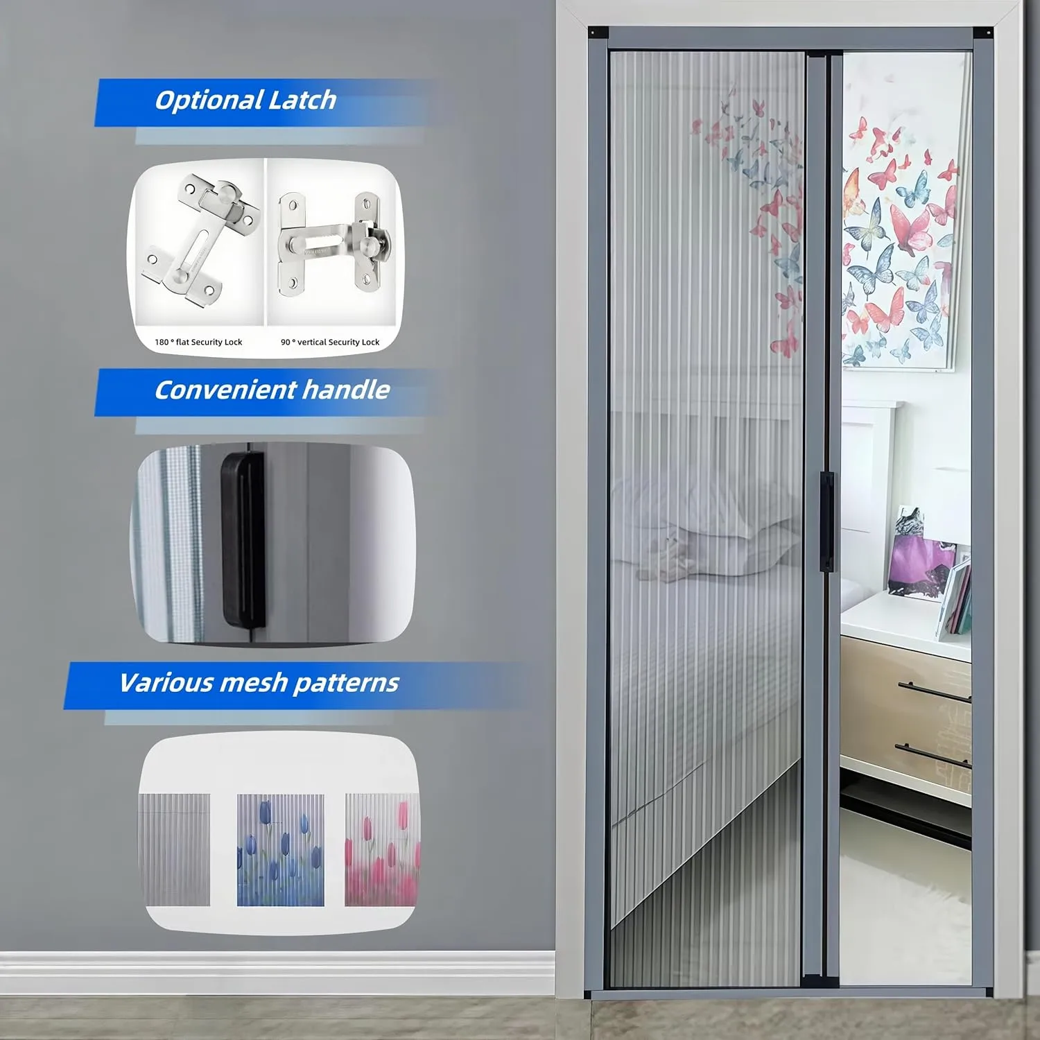 Retractable Screen Door,No-Drilling Folding Screen Door for Single or Double Door,Low-Profile Tracks Sliding Door with Aluminum Frame,Keeping Insects Out,Custom Size (White)