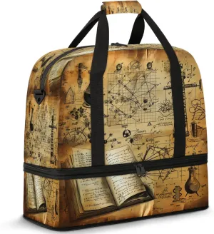 Retro Book Physics Travel Duffel Bags for Women & Men Large Sports Gym Bags Foldie Weekender Overnight Bag Carry On Tote Bag With Shoe Compartment Personal Item Bag for Travel Sports Gym