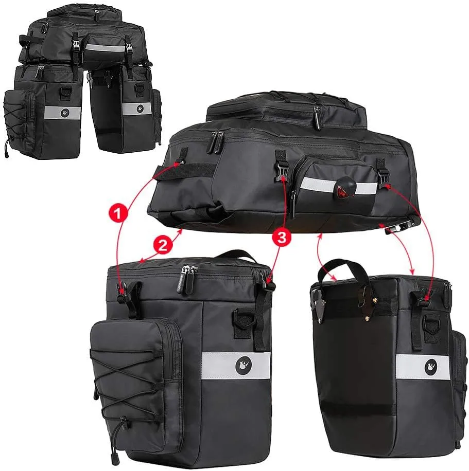 Rhinowalk Bike Bag Bike Pannier Bag Set, for Bicycle Cargo Rack Saddle Bag Shoulder Bag Laptop Pannier Rack Bicycle Bag Professional Cycling Accessories 3 in 1