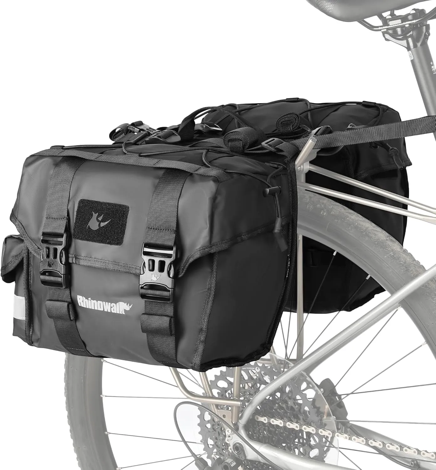 Rhinowalk Bike Pannier Bag with Rain Cover 22L Waterproof Bicycle Double Pannier Bags with Support Plate for Long Distance Riding Saddle Pouches for Bike Rear Rack Cycling Accessories(Black)