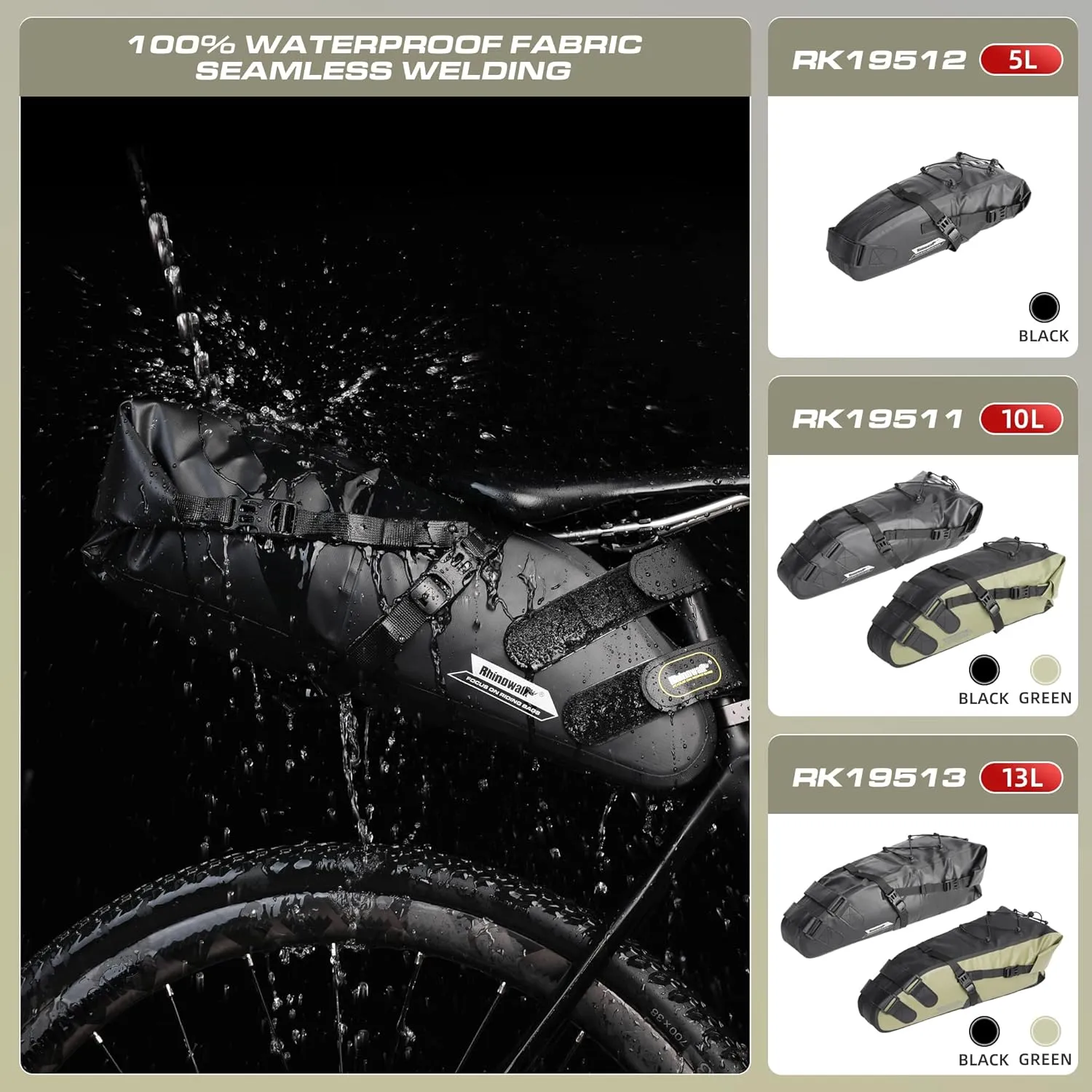 Rhinowalk Bike Saddle Bag Waterproof Bicycle Bag Cycling Seat Bag Mountain Road Portable Storage Bag, 5L
