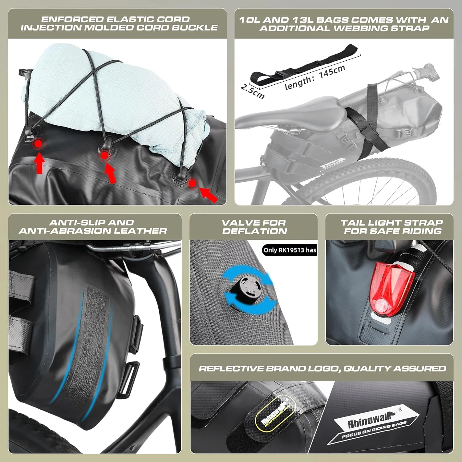 Rhinowalk Bike Saddle Bag Waterproof Bicycle Bag Cycling Seat Bag Mountain Road Portable Storage Bag, 5L