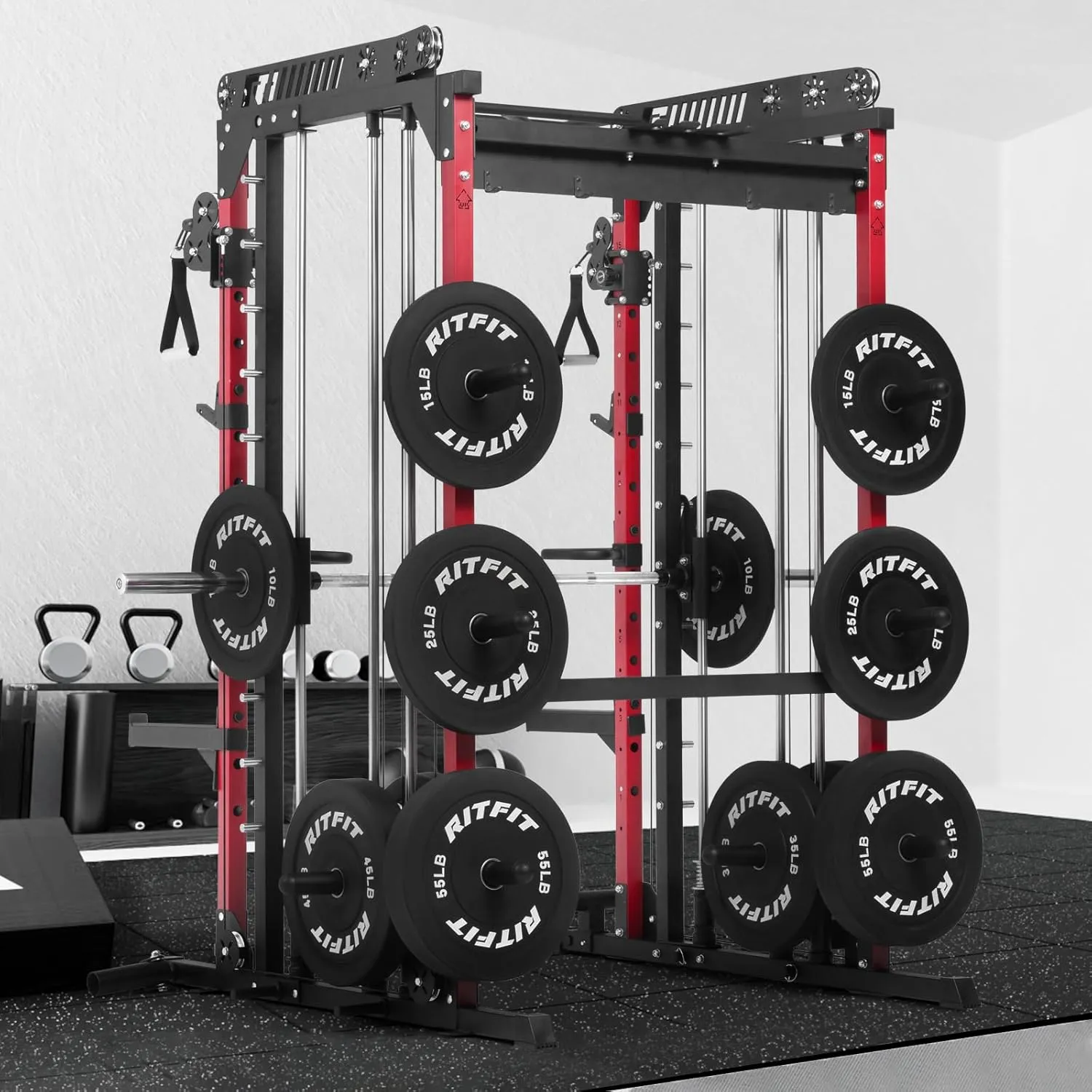 RitFit M1 & M1 Pro Smith Machine Weight Stack Set with Cable Crossover System, Multi-Function Squat Rack Power Cage for Home Gym, Power Rack and Packages