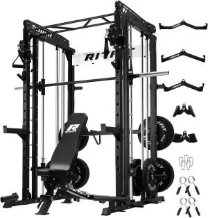 RitFit M1 & M1 Pro Smith Machine Weight Stack Set with Cable Crossover System, Multi-Function Squat Rack Power Cage for Home Gym, Power Rack and Packages