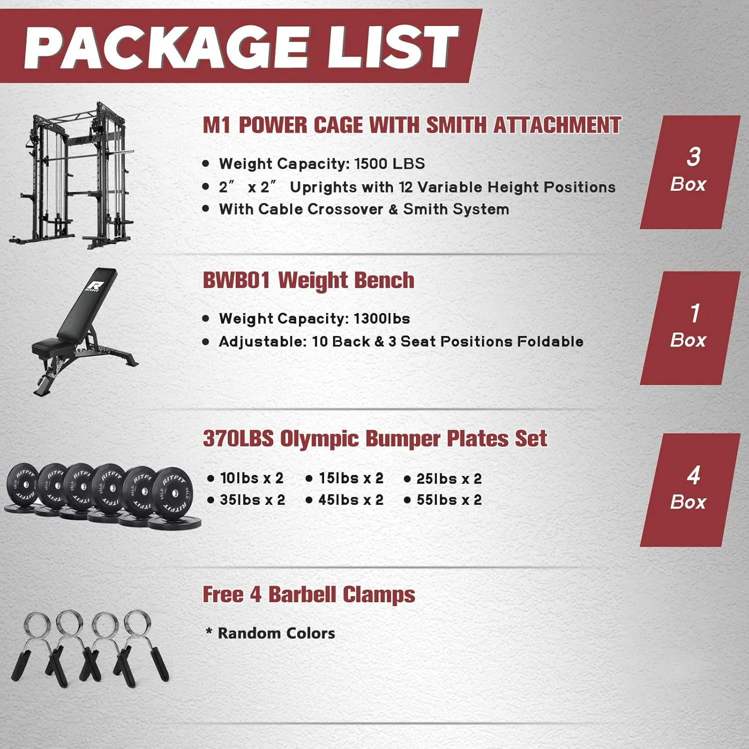 RitFit M1 & M1 Pro Smith Machine Weight Stack Set with Cable Crossover System, Multi-Function Squat Rack Power Cage for Home Gym, Power Rack and Packages