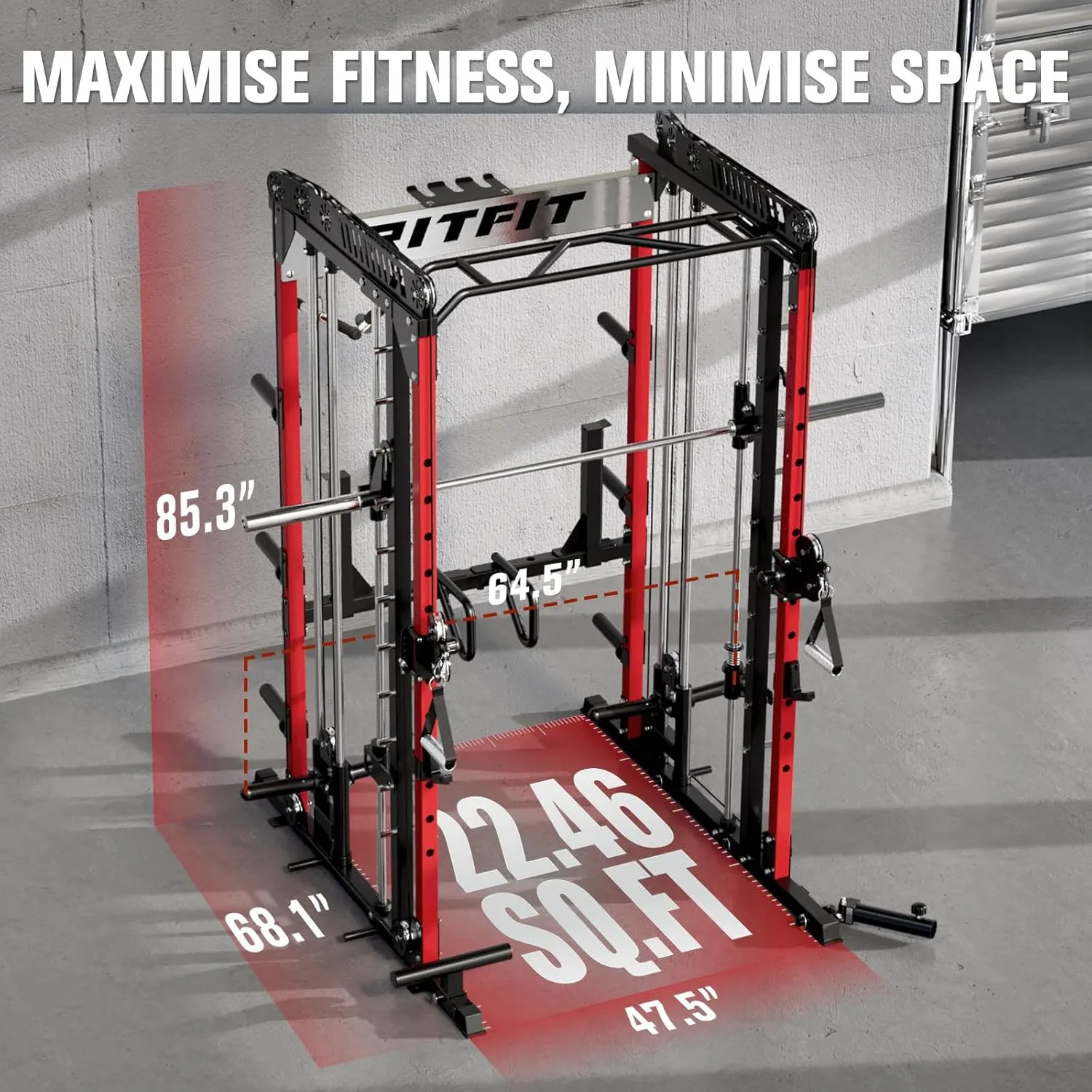 RitFit M1 & M1 Pro Smith Machine Weight Stack Set with Cable Crossover System, Multi-Function Squat Rack Power Cage for Home Gym, Power Rack and Packages