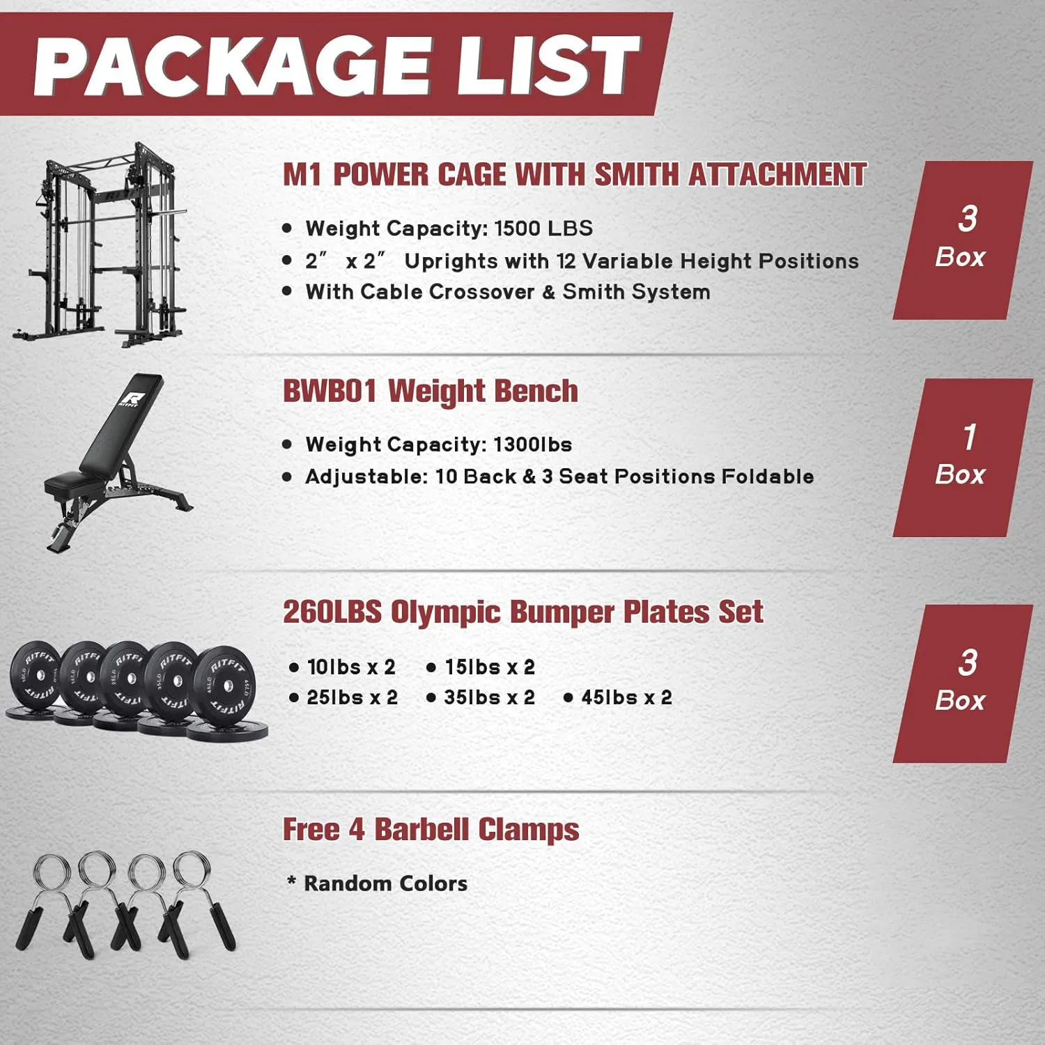 RitFit M1 & M1 Pro Smith Machine Weight Stack Set with Cable Crossover System, Multi-Function Squat Rack Power Cage for Home Gym, Power Rack and Packages