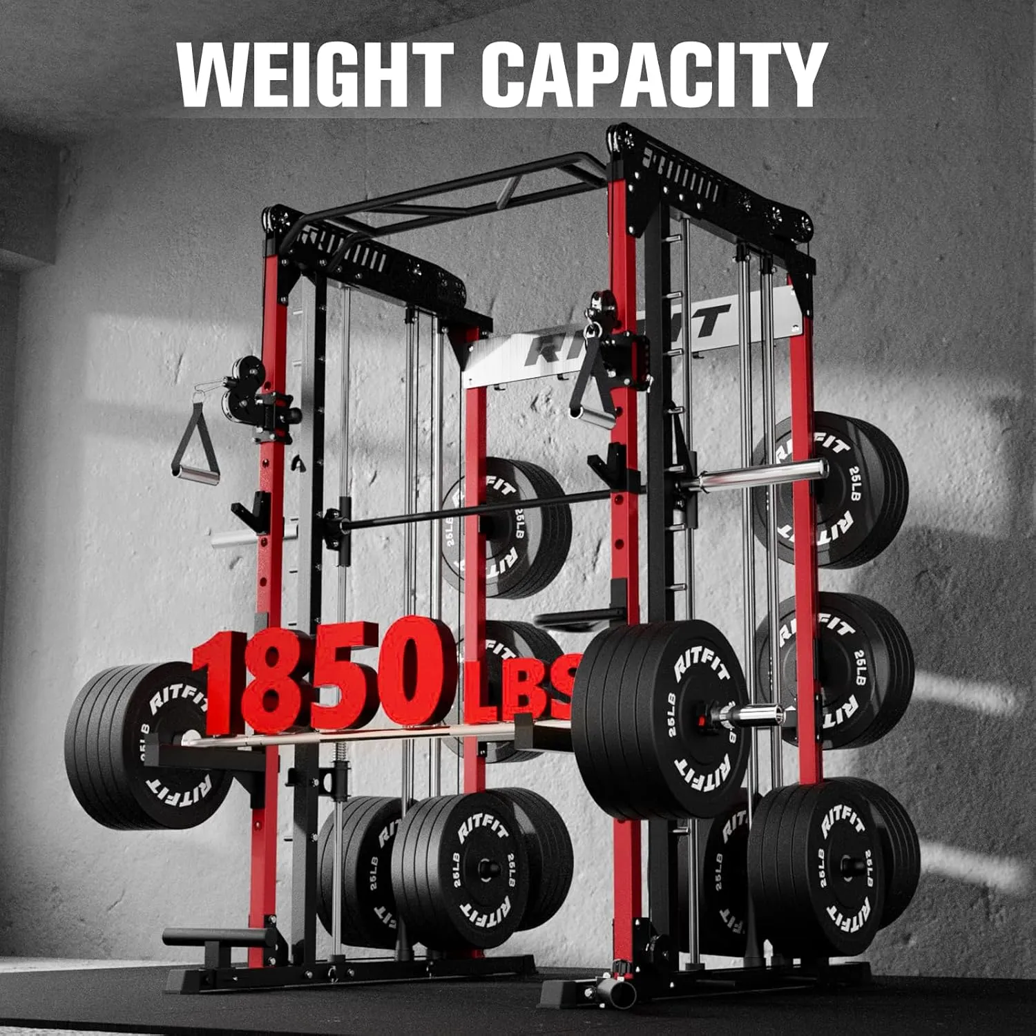 RitFit M1 & M1 Pro Smith Machine Weight Stack Set with Cable Crossover System, Multi-Function Squat Rack Power Cage for Home Gym, Power Rack and Packages