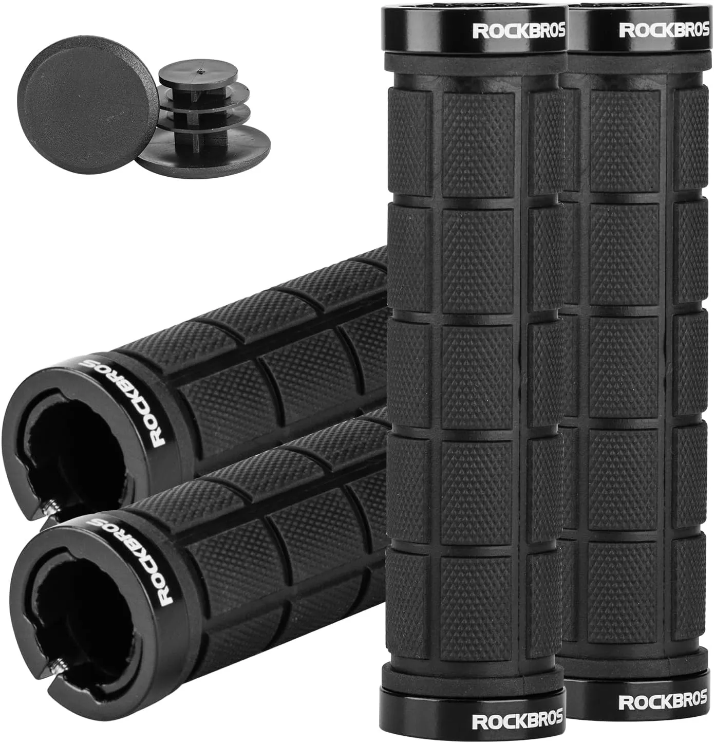 ROCKBROS 4pcs Bike Handlebar Grips - Double Lock On, Comfortable, Anti-Slip for Mountain, BMX, Scooter, Beach Cruiser & Folding Bikes