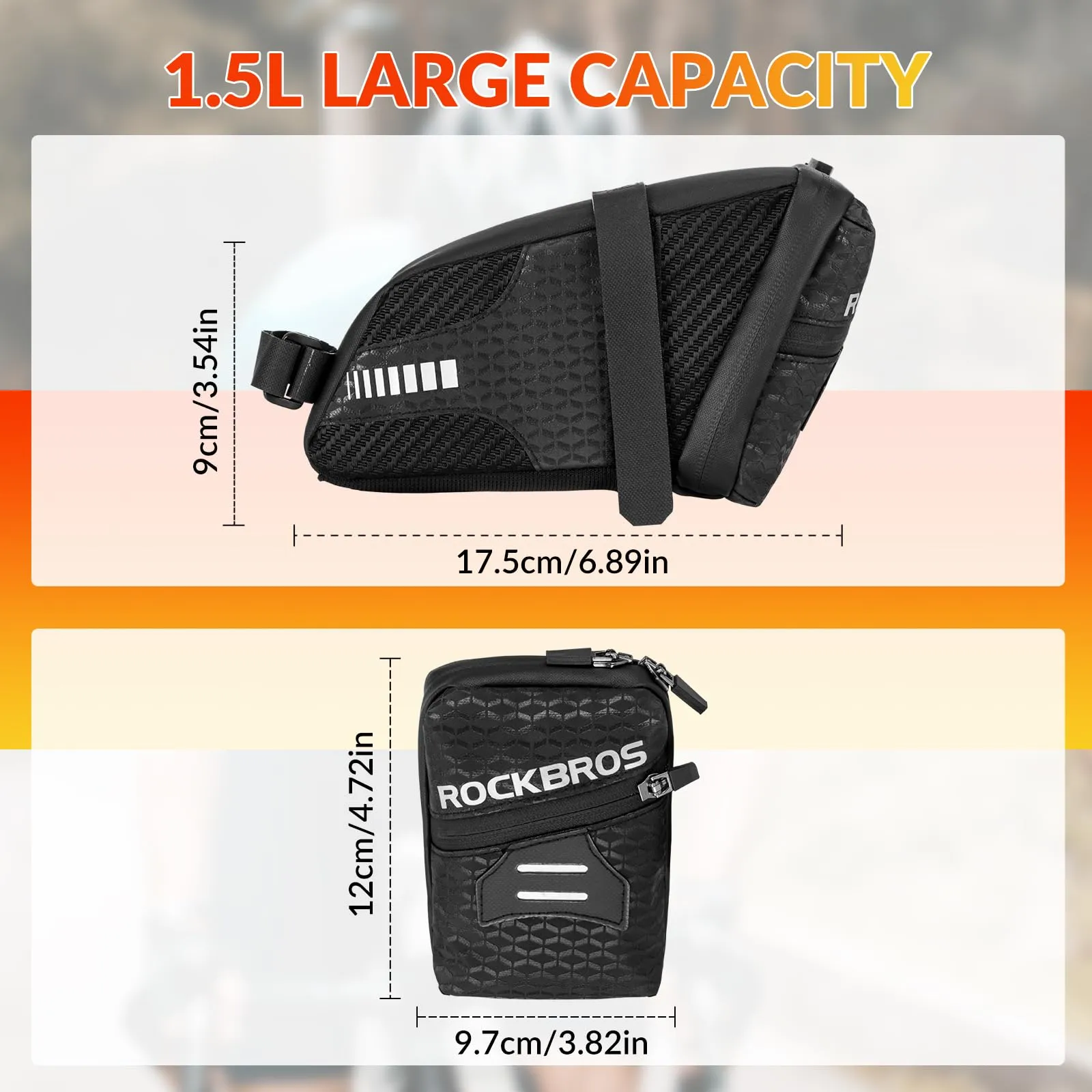ROCKBROS Bicycle Saddle Bag Waterproof Reflective Cycling Seatpost Bag 1.5L