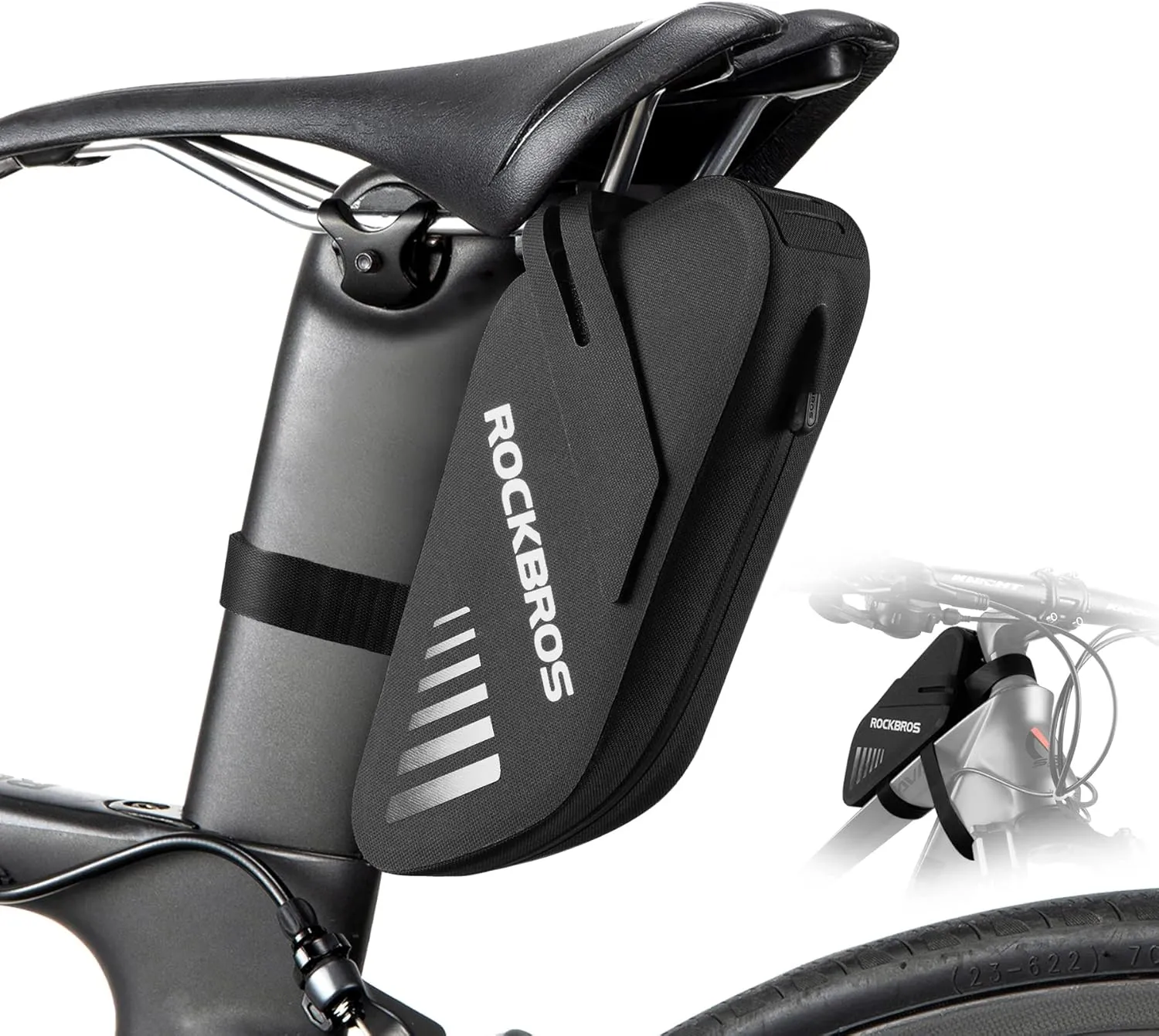 ROCKBROS Bike Bag - Waterproof 0.6L Seat/Frame Top Tube Bag, Lightweight, MTB/Road/Foldable Bikes