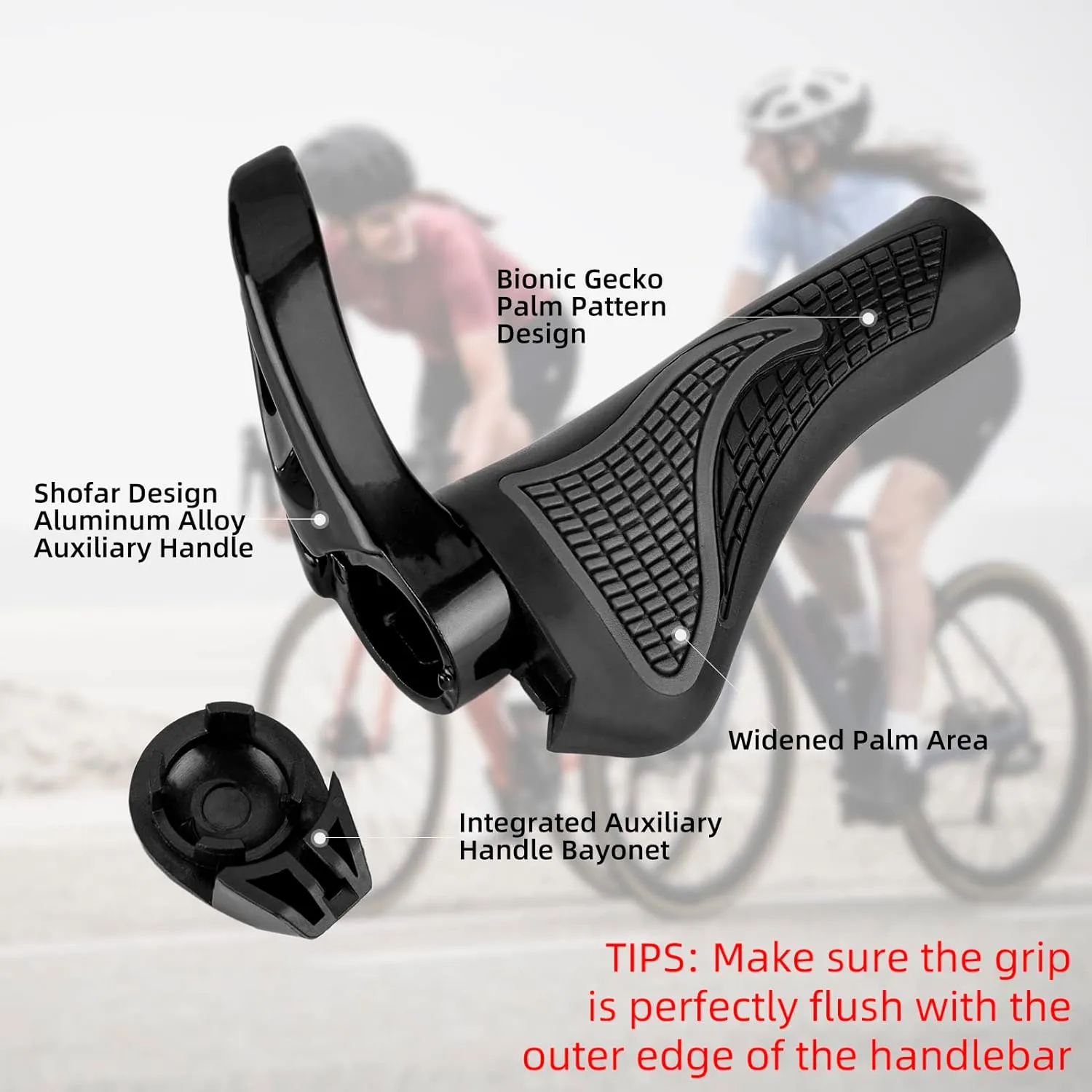 ROCKBROS Bike Grips Single Lock-on Bicycle Handle Bar Ergonomics Non-Slip Mountain Bike Handlebar Comfortable & Shock Absorption Rubber Grips for BMX, MTB, Beach Cruiser, Scooter