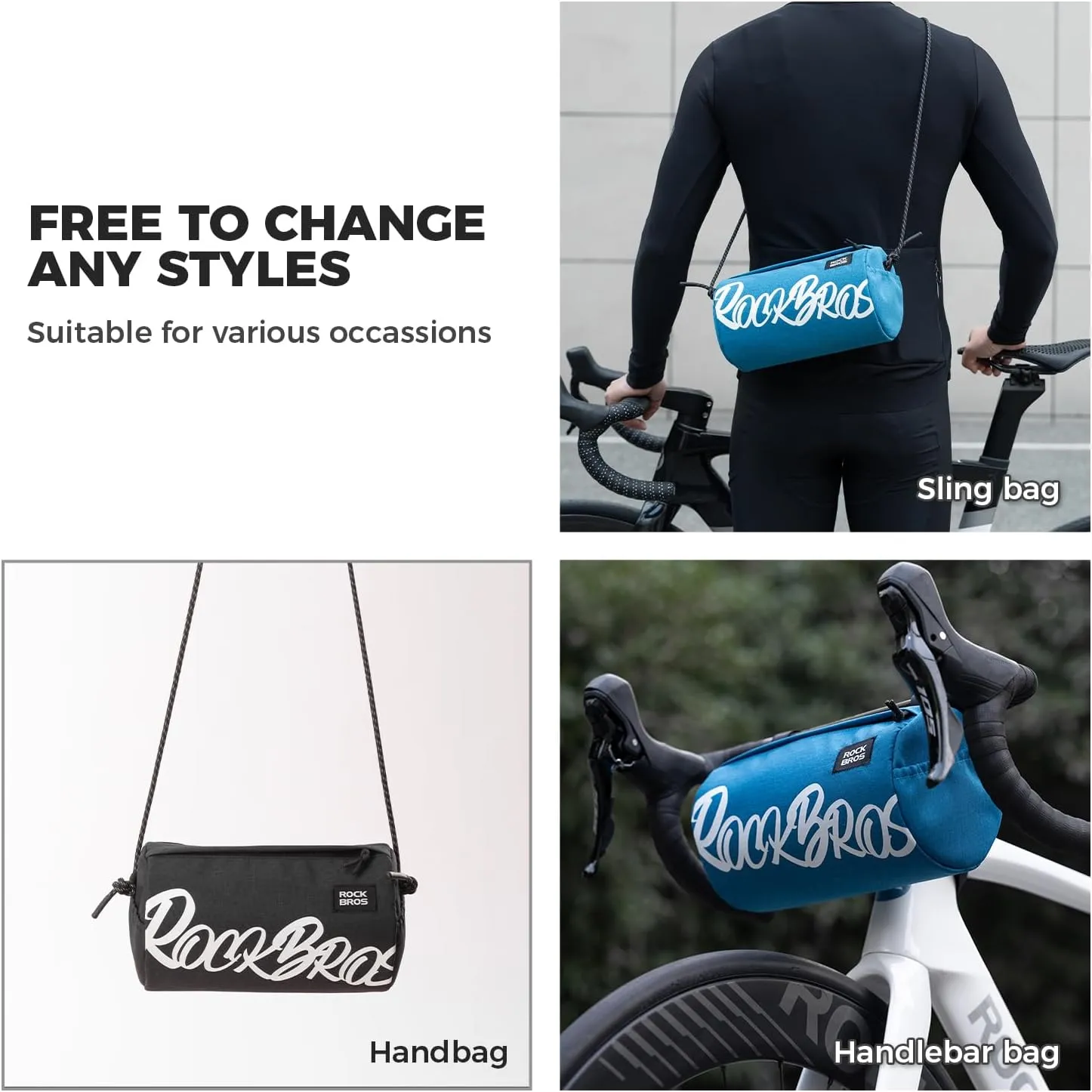 ROCKBROS Bike Handlebar Front Bag Bicycle Handy Frame Roll Bag with Shoulder Removable Strap Mountain Bike Storage Pouch Cycling Accessories