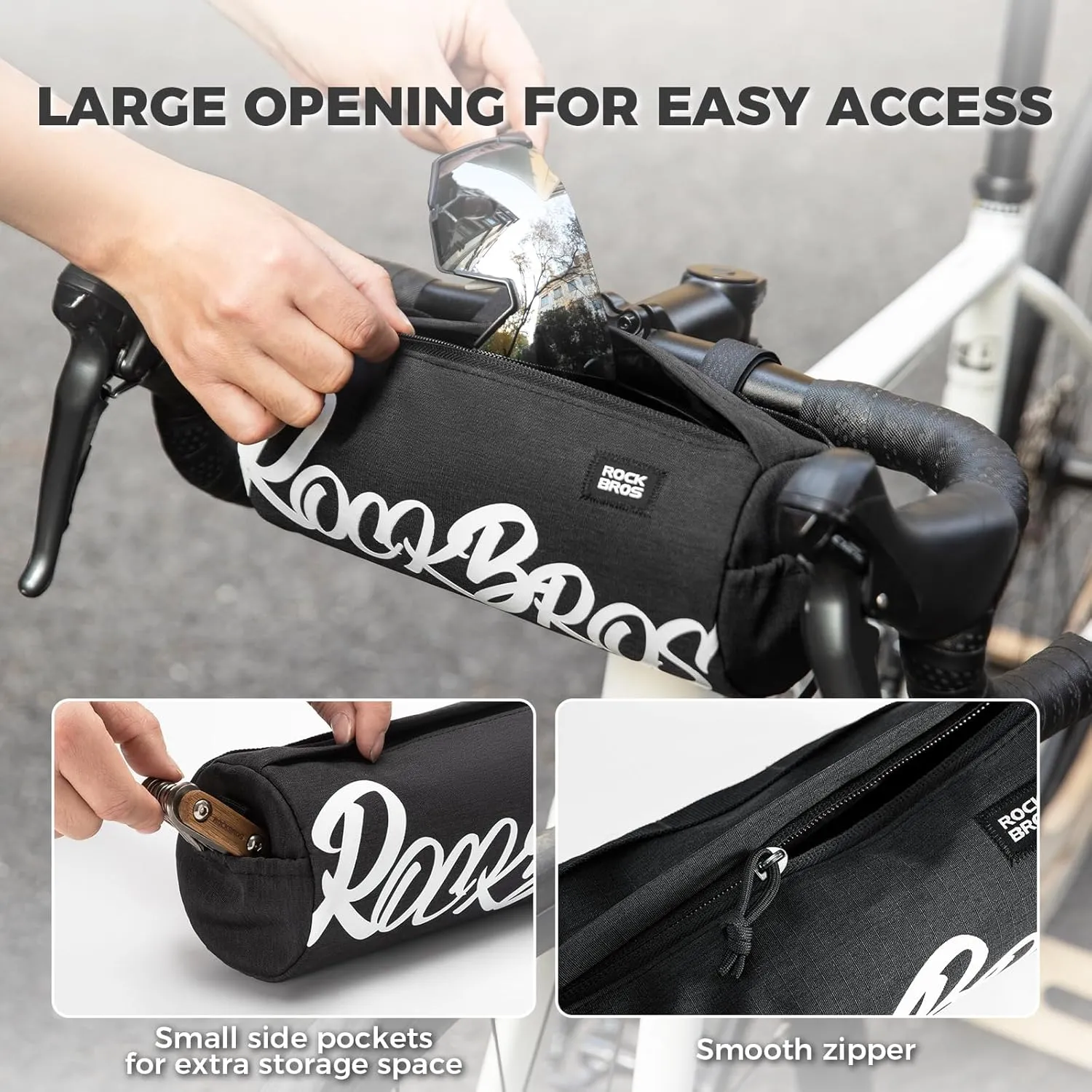 ROCKBROS Bike Handlebar Front Bag Bicycle Handy Frame Roll Bag with Shoulder Removable Strap Mountain Bike Storage Pouch Cycling Accessories
