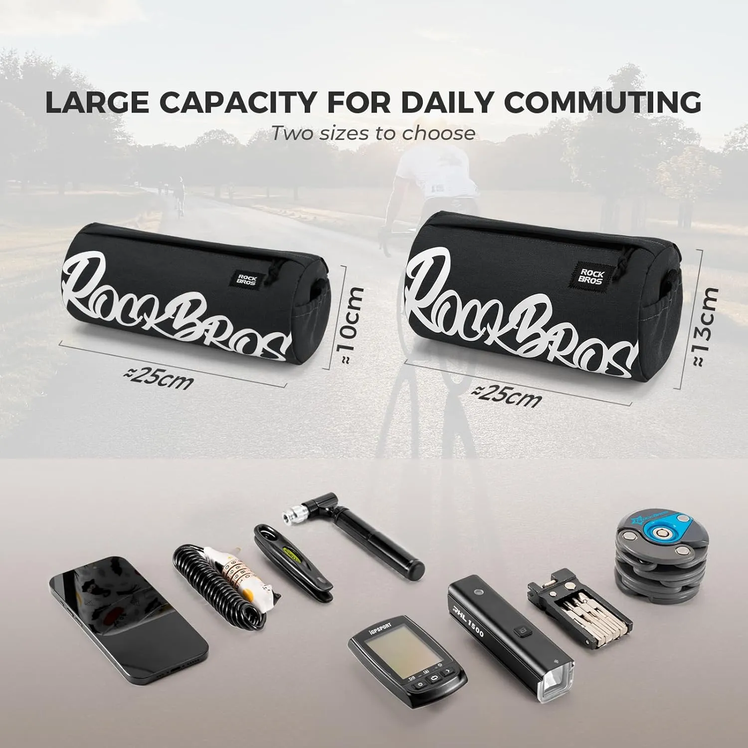ROCKBROS Bike Handlebar Front Bag Bicycle Handy Frame Roll Bag with Shoulder Removable Strap Mountain Bike Storage Pouch Cycling Accessories