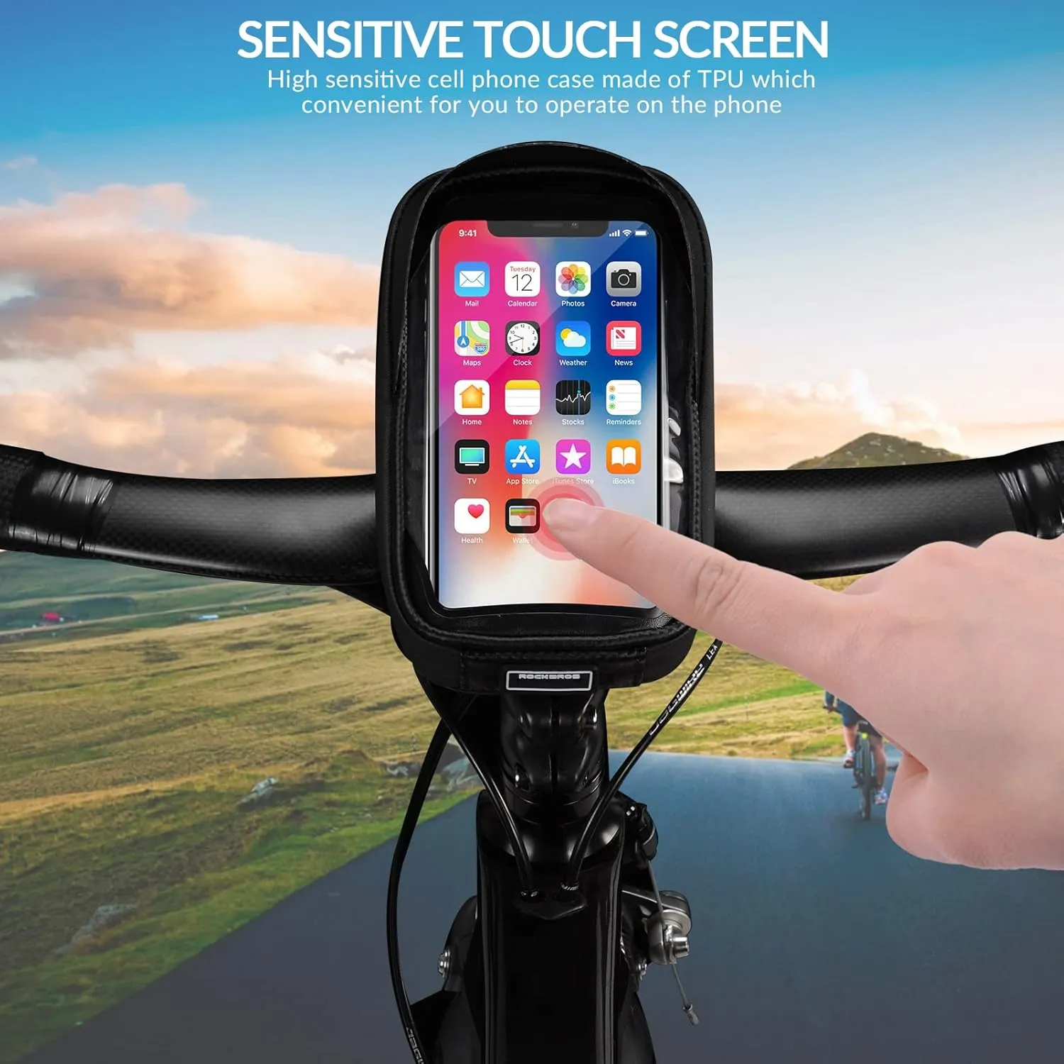 ROCKBROS Bike Phone Mount Bag Bike Front Frame Handlebar Bag Waterproof Bike Phone Holder Case Bicycle Accessories Pouch Sensitive Touch Screen Compatible with iPhone 11 XS Max XR 8 Plus Below 6.5"