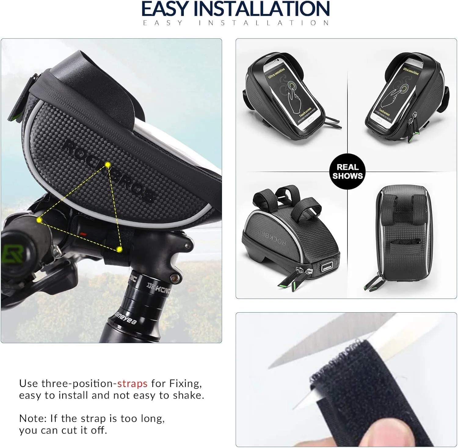 ROCKBROS Bike Phone Mount Bag Bike Front Frame Handlebar Bag Waterproof Bike Phone Holder Case Bicycle Accessories Pouch Sensitive Touch Screen Compatible with iPhone 11 XS Max XR 8 Plus Below 6.5"