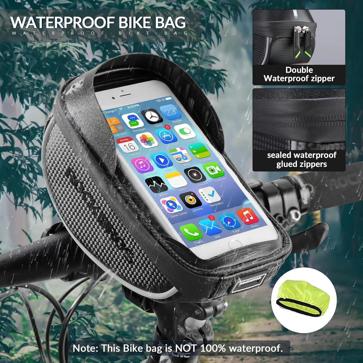 ROCKBROS Bike Phone Mount Bag Bike Front Frame Handlebar Bag Waterproof Bike Phone Holder Case Bicycle Accessories Pouch Sensitive Touch Screen Compatible with iPhone 11 XS Max XR 8 Plus Below 6.5"