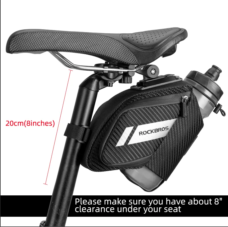 ROCKBROS Bike Saddle Bag Waterproof with Water Bottle Pocket Quick Release