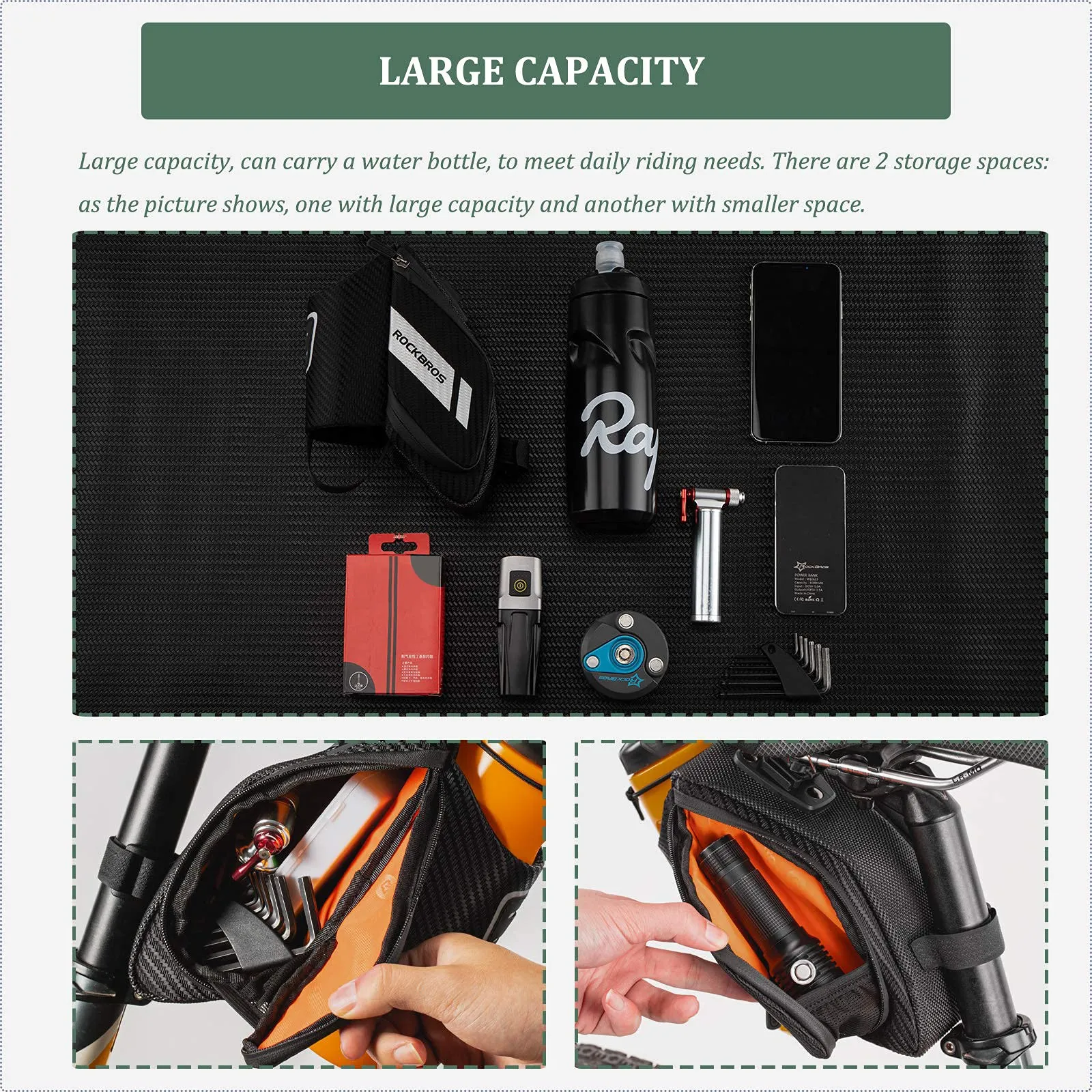 ROCKBROS Bike Saddle Bag Waterproof with Water Bottle Pocket Quick Release