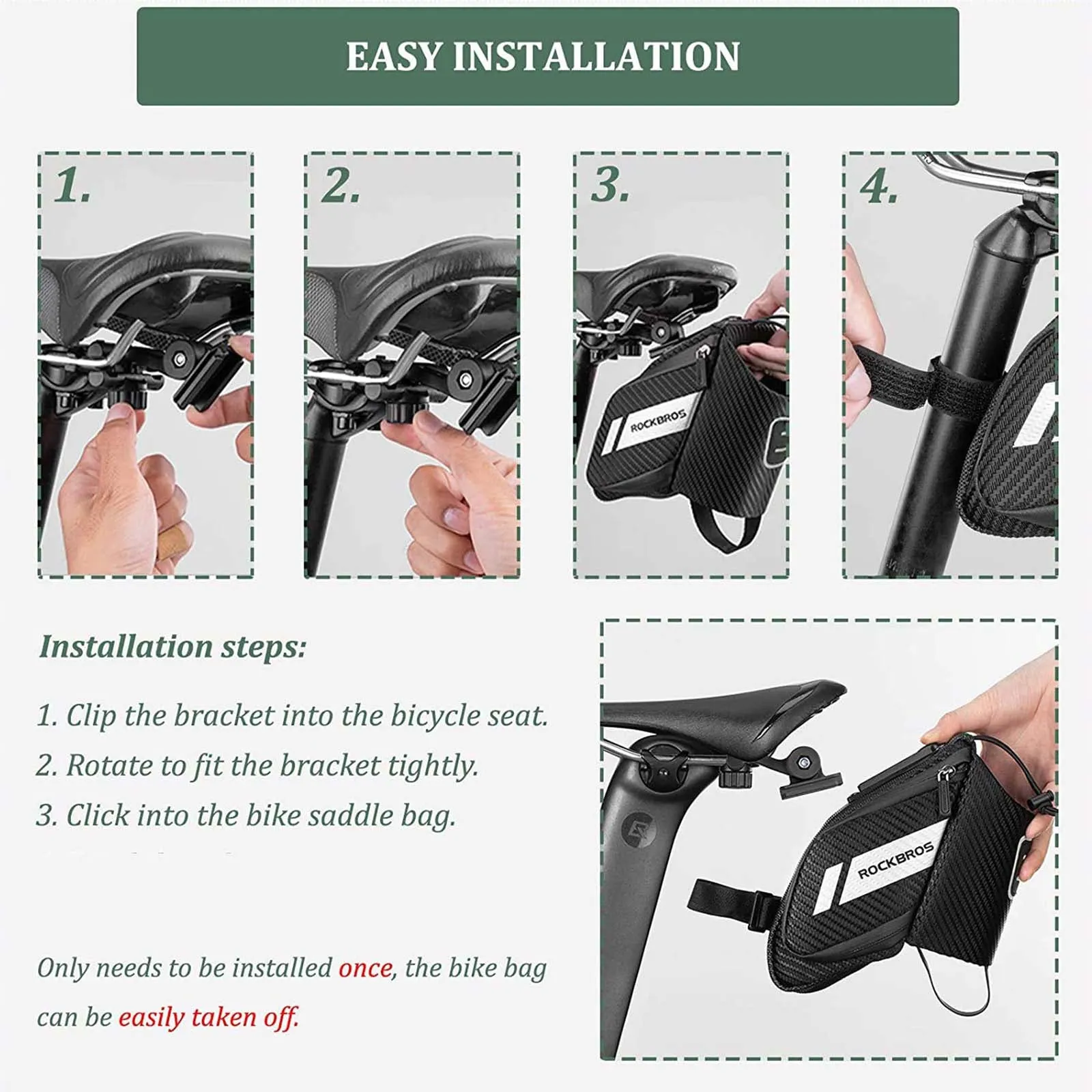 ROCKBROS Bike Saddle Bag Waterproof with Water Bottle Pocket Quick Release