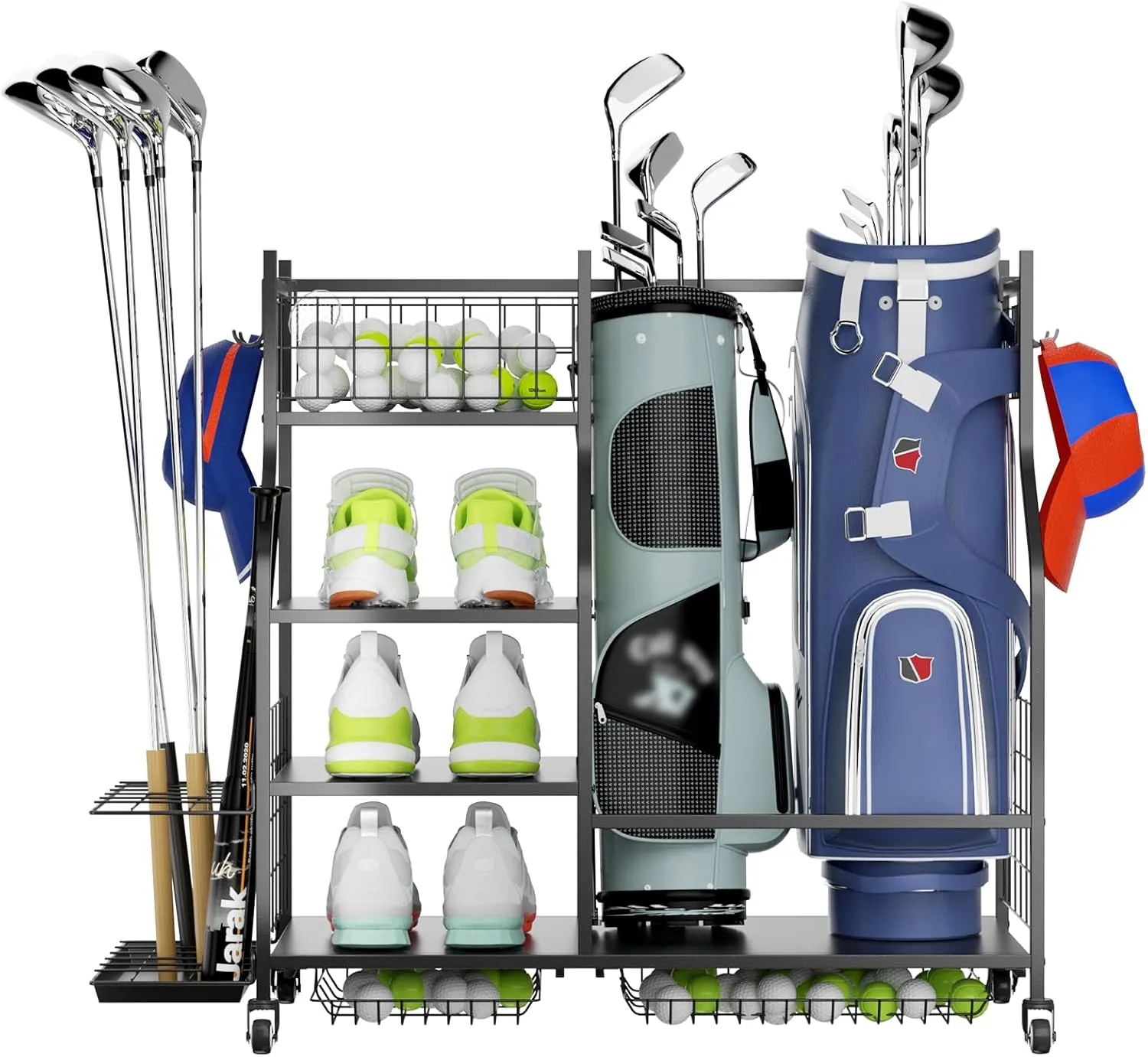 ROOMTEC Golf Bag Storage Garage Organizer,Golf Club Bag Storage Rack for Garage, Extra Storage Rack for Golf Clubs,Golf Bag Organizer Fit for Garage,Shed,Basement