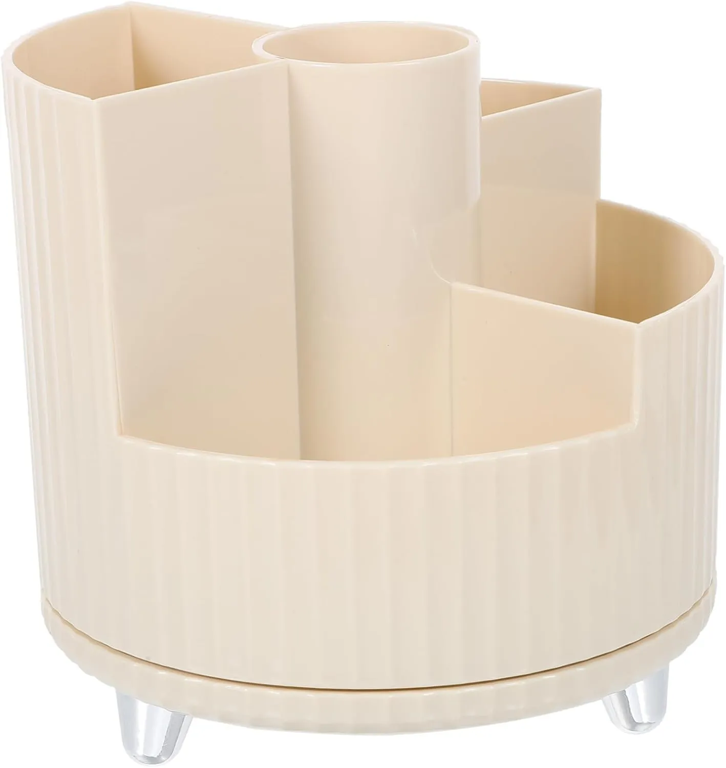 Rotating Makeup Brush Organizer Multi Functional Cosmetic Storage Holder with Compartments for Efficient Categorization Creamy Decor for Home and Office Use