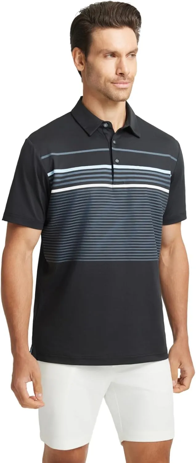 Rouen Mens Polo Shirts Short Sleeve Dry Fit Lightweight Performance Casual Athletic Striped Print Golf Shirts for Men
