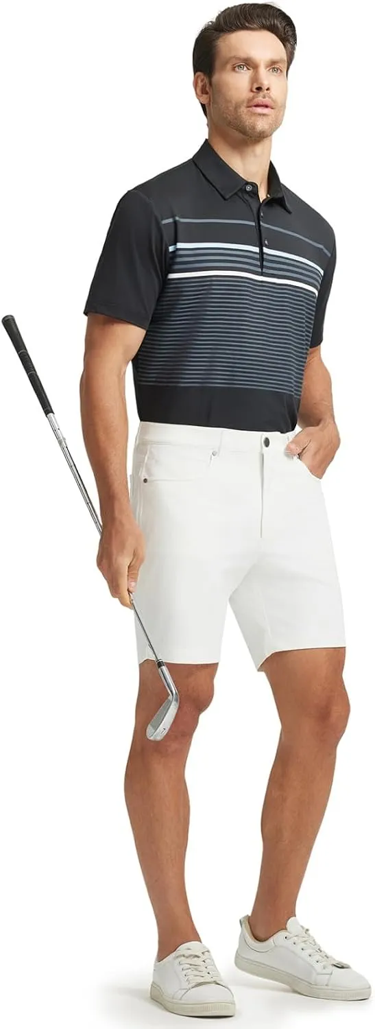 Rouen Mens Polo Shirts Short Sleeve Dry Fit Lightweight Performance Casual Athletic Striped Print Golf Shirts for Men