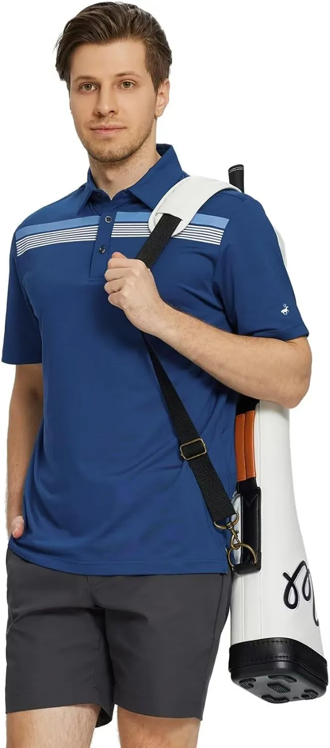Rouen Mens Polo Shirts Short Sleeve Dry Fit Lightweight Performance Casual Athletic Striped Print Golf Shirts for Men