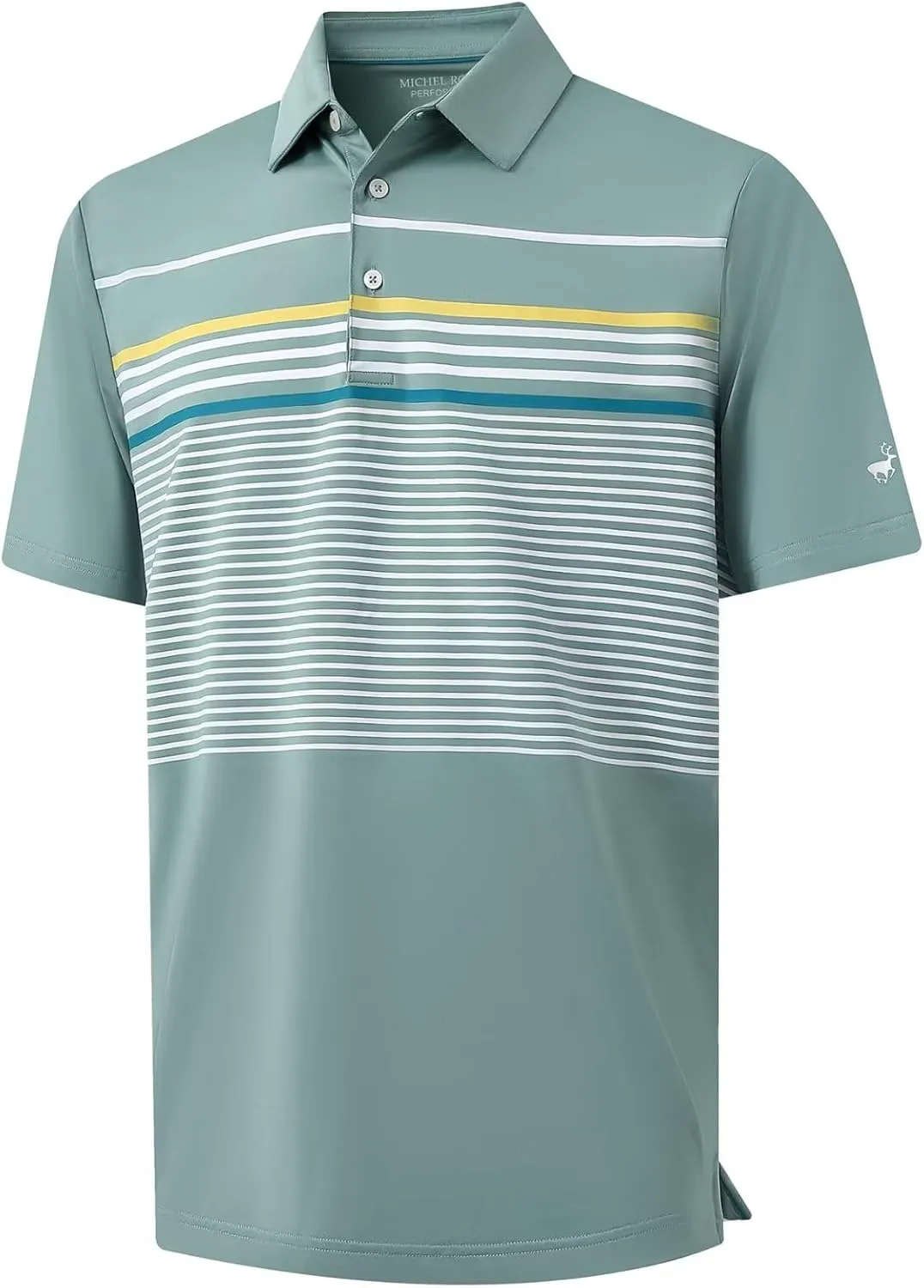 Rouen Mens Polo Shirts Short Sleeve Dry Fit Lightweight Performance Casual Athletic Striped Print Golf Shirts for Men