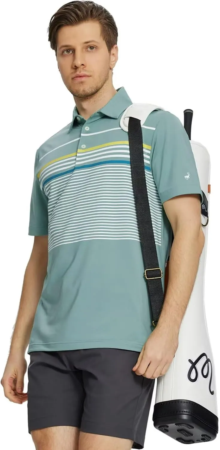 Rouen Mens Polo Shirts Short Sleeve Dry Fit Lightweight Performance Casual Athletic Striped Print Golf Shirts for Men