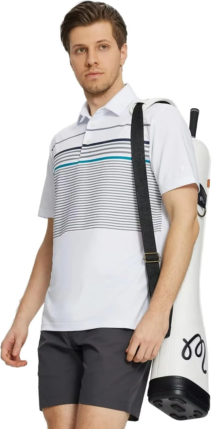Rouen Mens Polo Shirts Short Sleeve Dry Fit Lightweight Performance Casual Athletic Striped Print Golf Shirts for Men