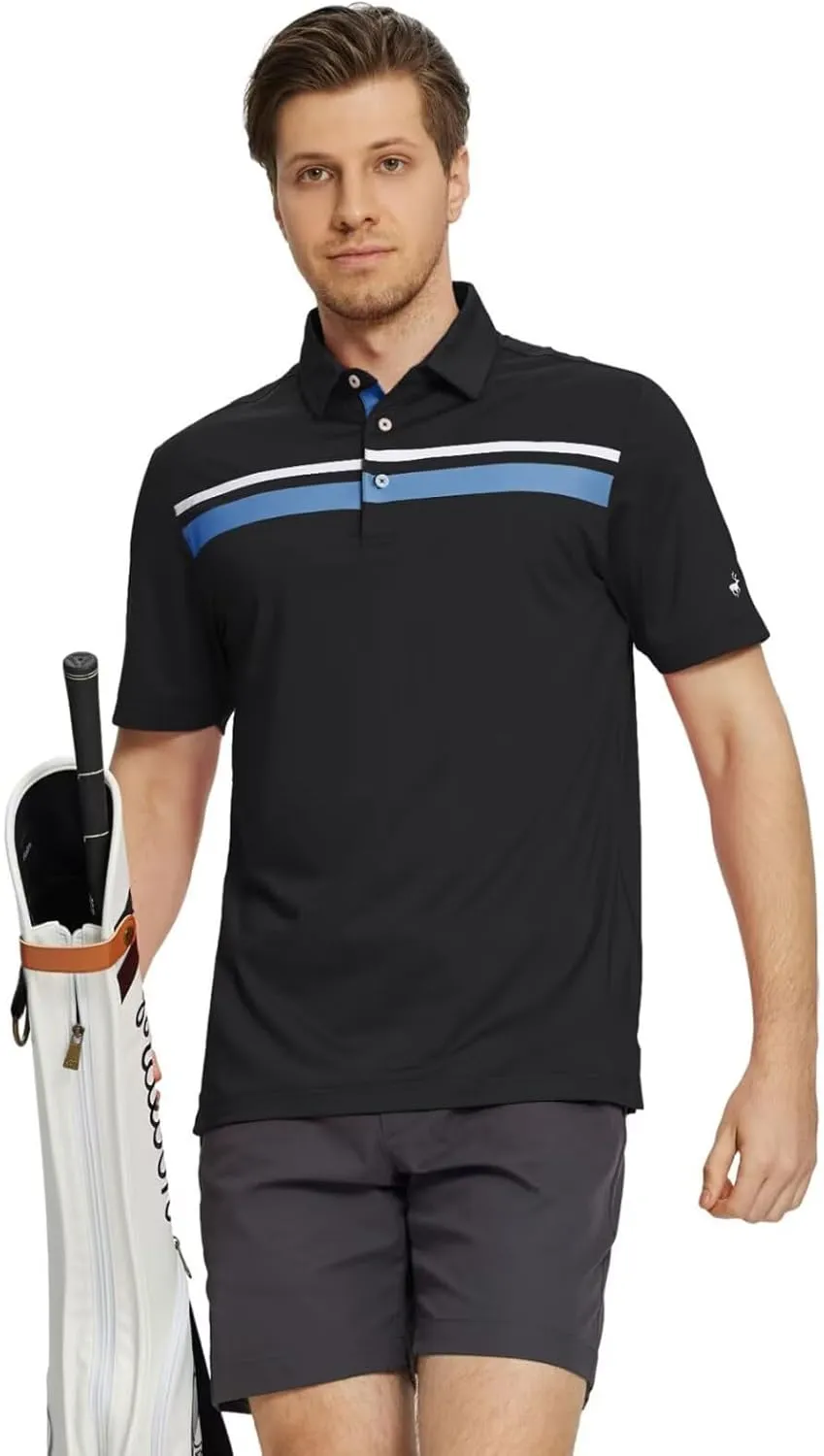 Rouen Mens Polo Shirts Short Sleeve Dry Fit Lightweight Performance Casual Athletic Striped Print Golf Shirts for Men
