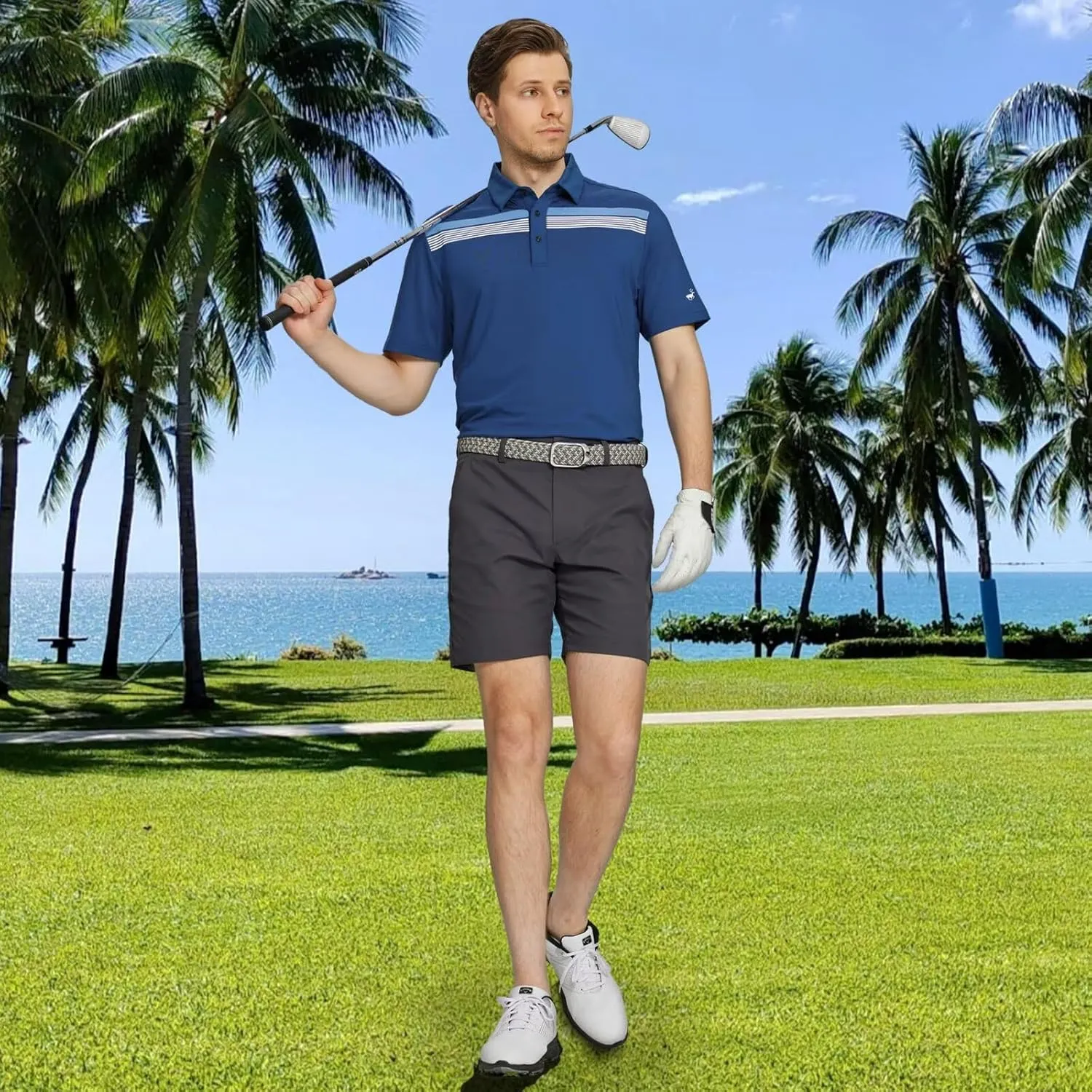 Rouen Mens Polo Shirts Short Sleeve Dry Fit Lightweight Performance Casual Athletic Striped Print Golf Shirts for Men