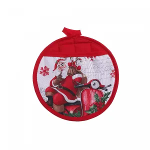 Round Potholder with Santa on Scooter - Set of 6|Poignée ronde ornée d’un père Noël sur un scooter - ensemble de 6