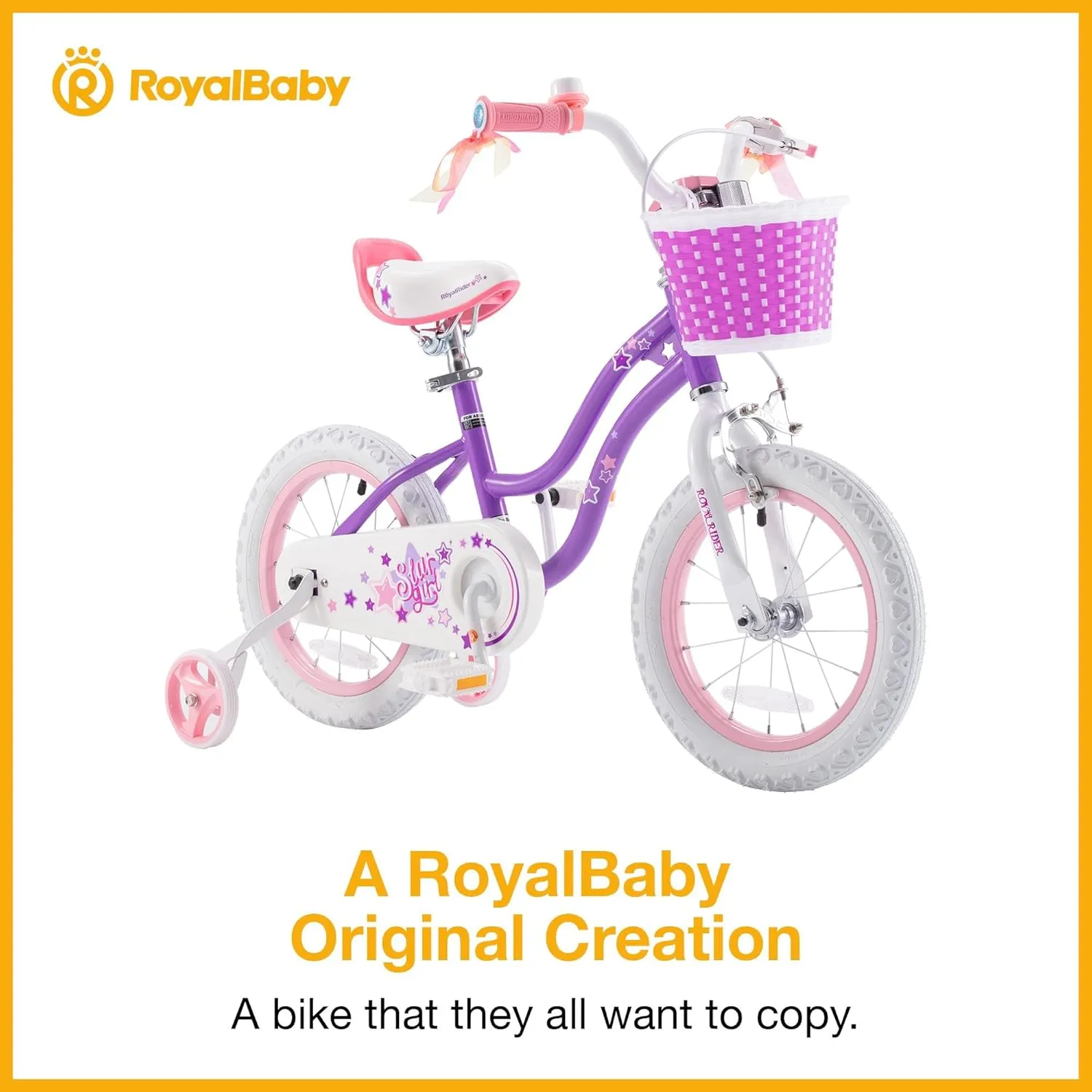RoyalBaby Girls Bike EZ Bike Stargirl Training Free Balance to Pedal Easy Learning Bicycle, 12-20 Inch for Toddlers & Big Kids.