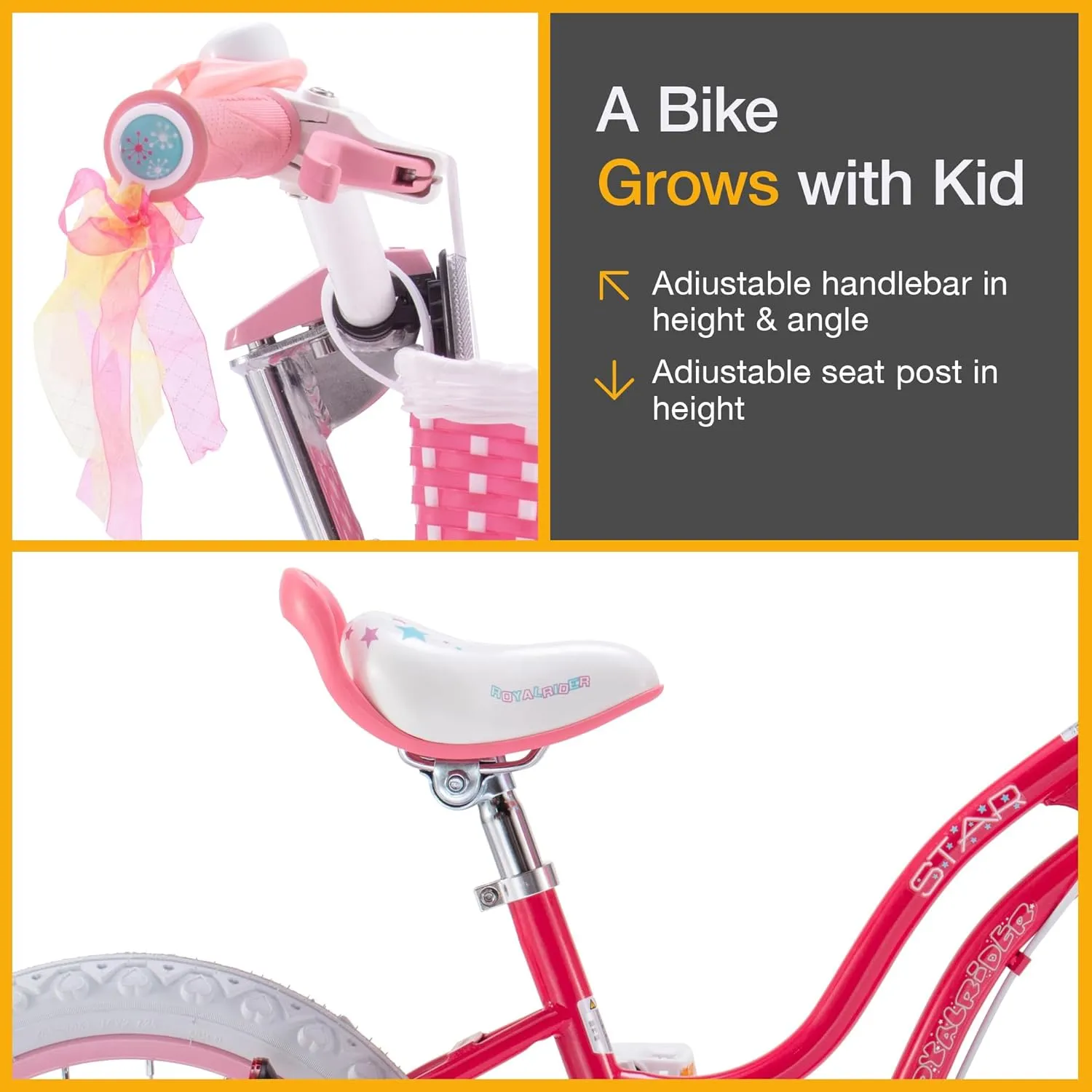RoyalBaby Girls Bike EZ Bike Stargirl Training Free Balance to Pedal Easy Learning Bicycle, 12-20 Inch for Toddlers & Big Kids.