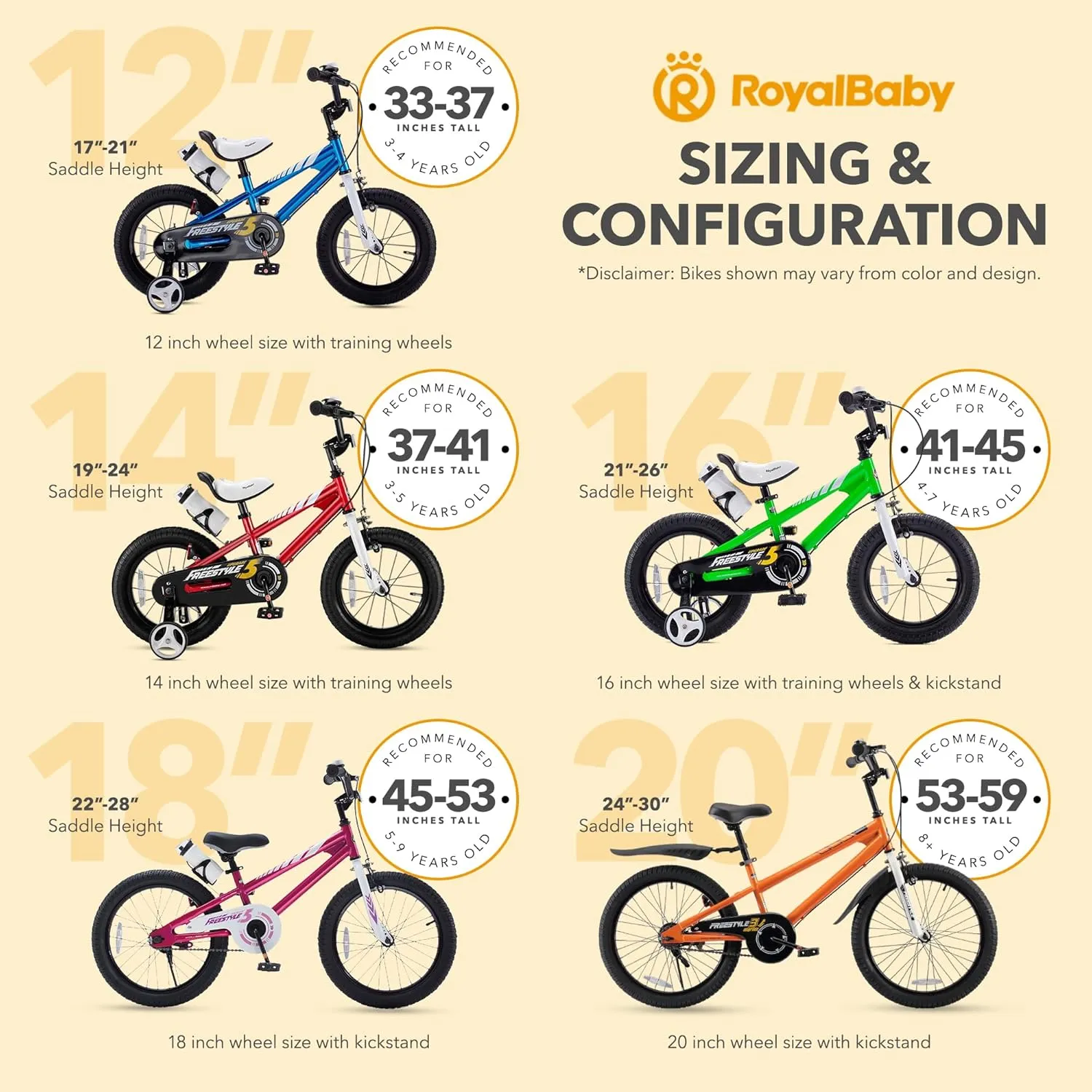 RoyalBaby Kids Bike EZ Balance to Pedal Dual Handbrake Toddlers Boys Girls Bicycle 12-20 Inch for Age 3-10 Years