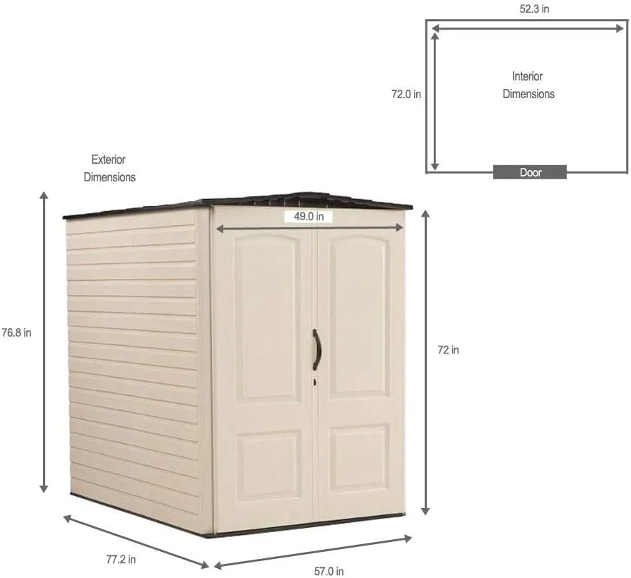 Rubbermaid Large Vertical Resin Outdoor Storage Shed With Floor (6.2 x 4.6 Ft), Weather Resistant, Beige/Brown, Organization for Home/Backyard/Garden Tools/Lawn Mower/Bike Storage/Pool Supplies