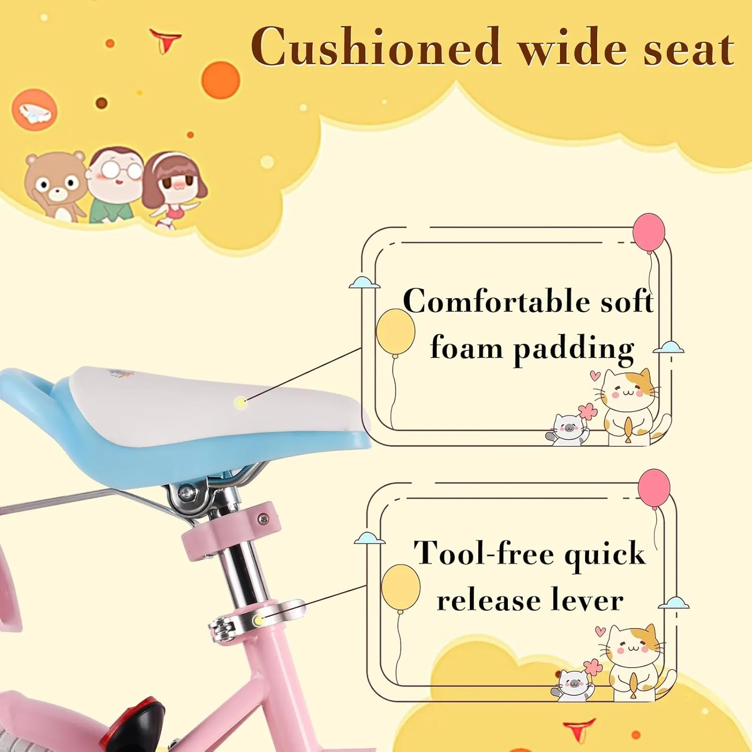 RULLY Daisy Kids Bike for Girls Ages 2-9 Years, 12 14 16 18 Inch Princess Girls Bicycle with Doll Bike Seat, Training Wheels, Basket and Streamers, Kids Cycle Bikes, Multiple Colors