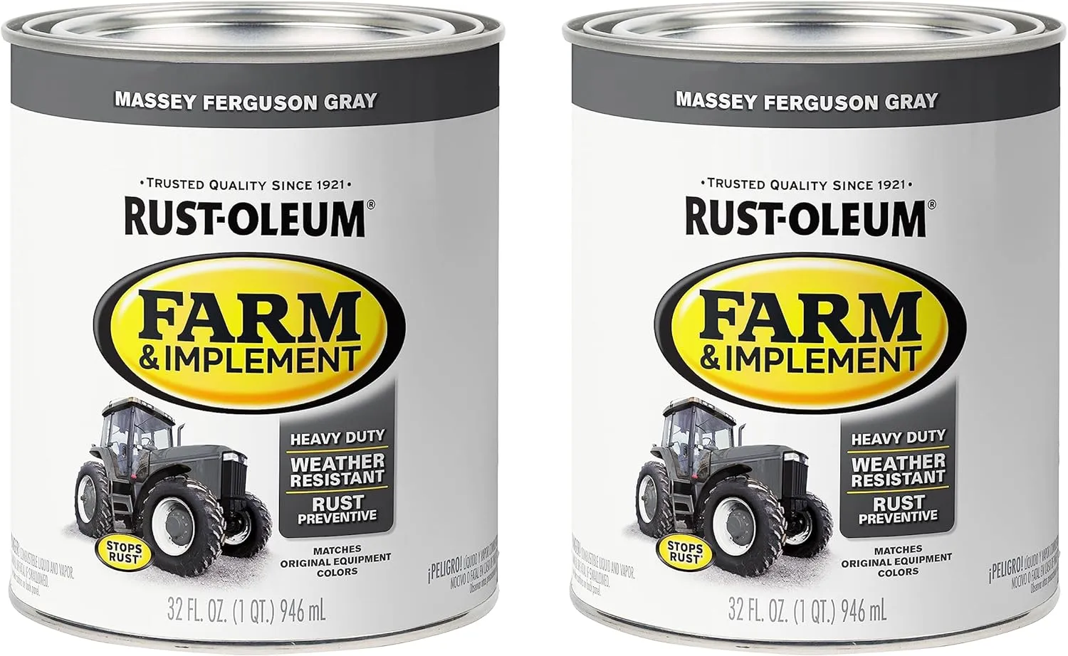 Rust-Oleum 280157-2PK Farm & Implement Enamel Paint, Quart, Massey Ferguson Gray, (Pack of 2)