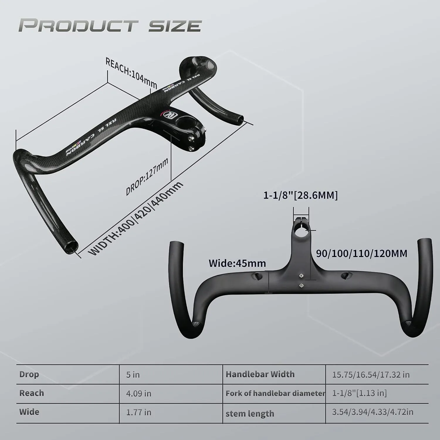 RXL SL carbon fiber road bike bars with integrated stem integrated handlebar carbon road bike handlebars drop handlebar 1-1/8"(28.6mm) 3K Glossy/Matte drop handlebars 400/420/440 90/100/110/120
