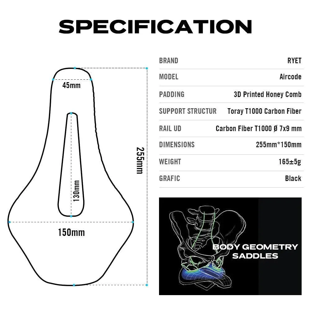 RYET 3D Printed Carbon Bike Saddle For MTB Road Bike Cycling Seat Bicycle Ultralight Saddle Full Carbon Cushion Cycling Parts
