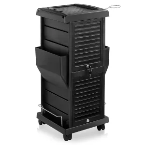 Saloniture Premium Locking Rolling Trolley Cart with Pockets - Black