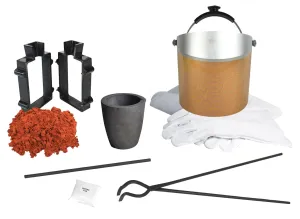 Sand Casting Set with 5 Lbs of Petrobond, Flux, Parting Powder, Mold Frame, Face Shield, Gloves, Apron, Crucible, & Tongs
