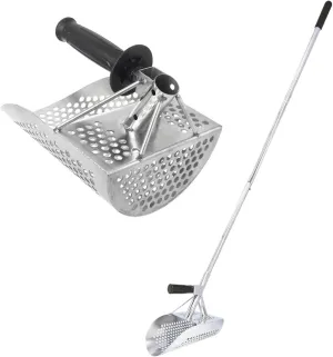 Sand Scoop for Metal Detecting Stainless Steel Metal Detecting Shovel withShaped Holes& Detachable 47In Long Handle Heavy Duty Sand Sifter for the Beach Scoops for Beach